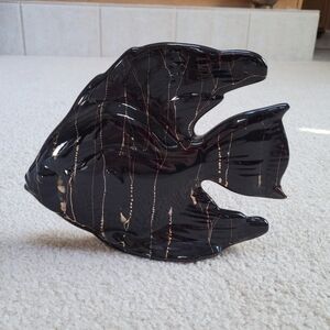 Ceramic Elegant Black And Gold Fish Sculpture